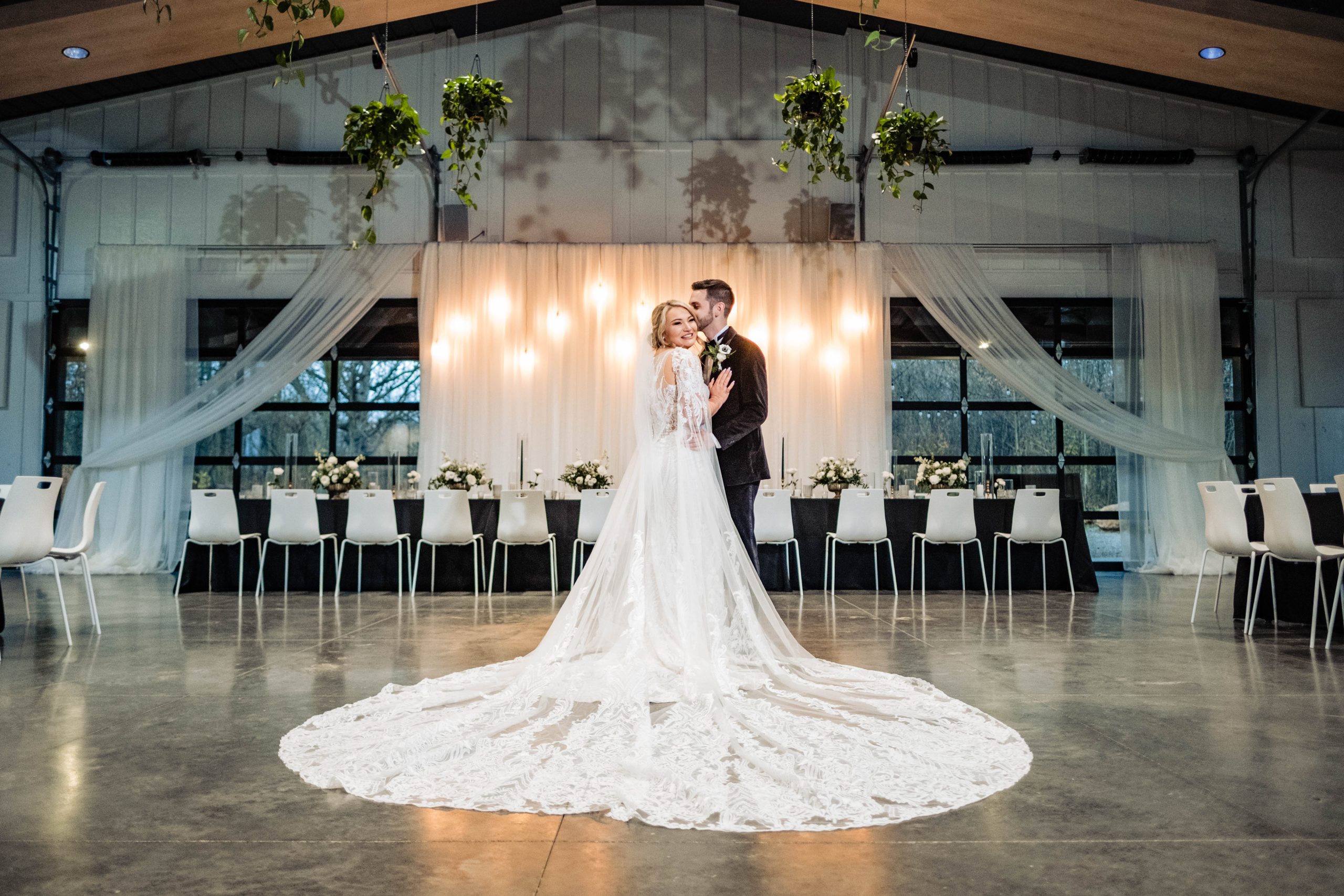 Bride and groom share a first dance alone during wedding reception at Retreat 21 near Columbus, Ohio